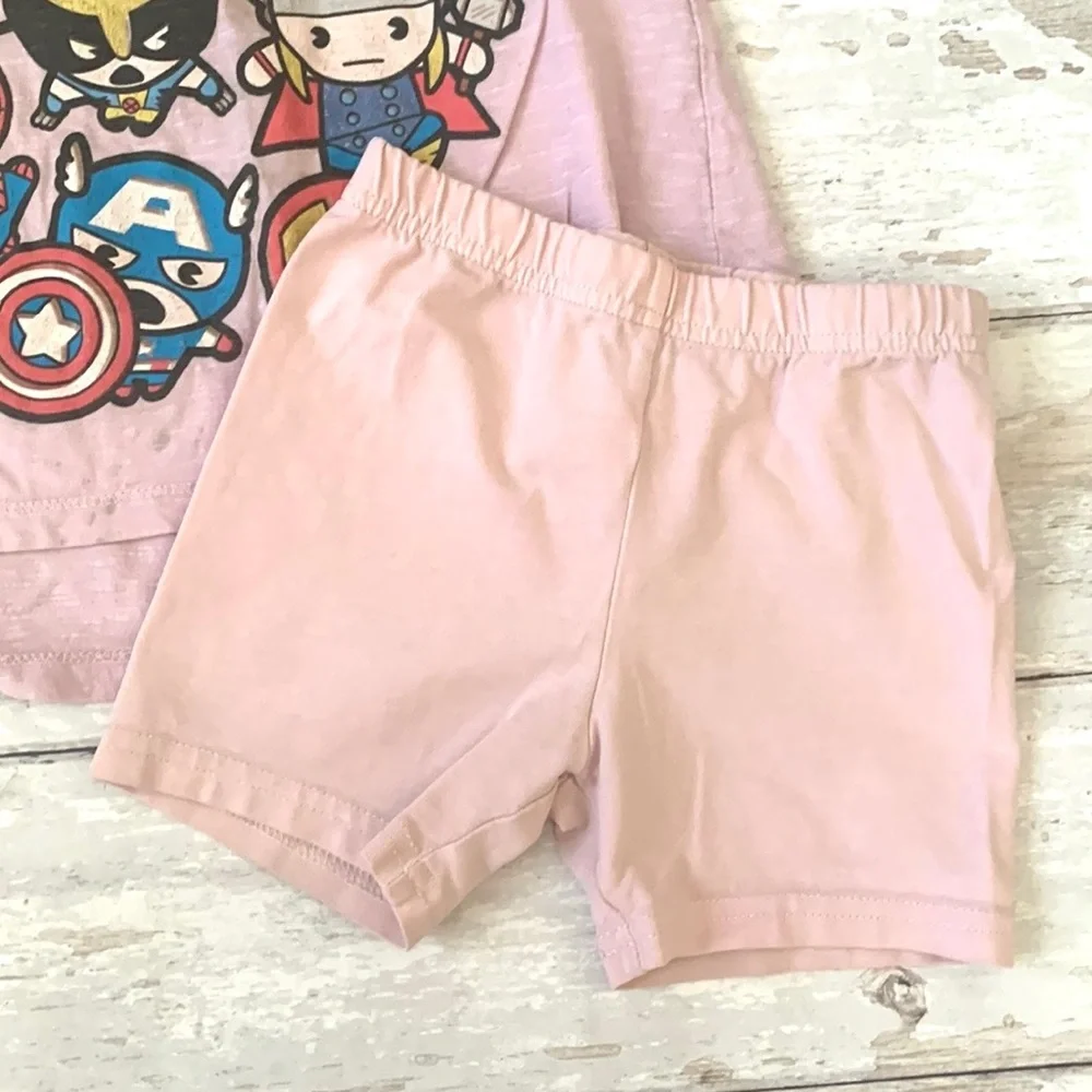 Marvel 5T Girls Superhero Pink Tank Top Shirt Biker Shorts Outfit Kids Size 5
